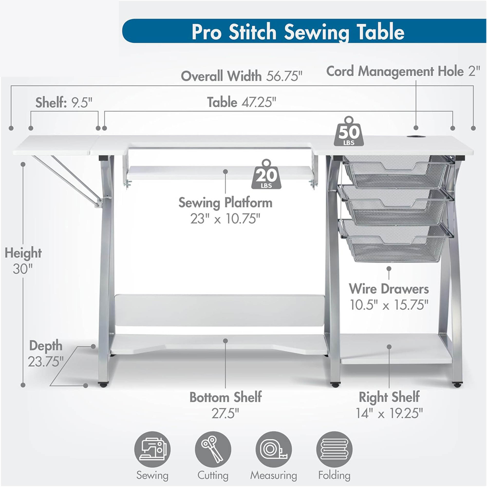 Sewing Online Pro Stitch 13381 Grey and White Sewing Machine and Hobby Table with Storage Image 6