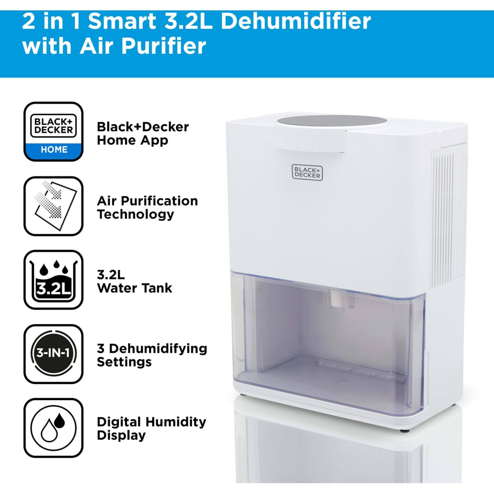 Black+Decker 2-in-1 3.2L Smart Dehumidifier with Air Purifier Image 3