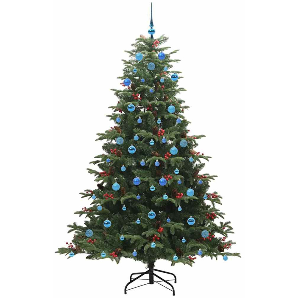 vidaXL Pre-Lit Warm White LED and Blue Baubles Green Artificial Christmas Tree with Stand 7ft Image 2