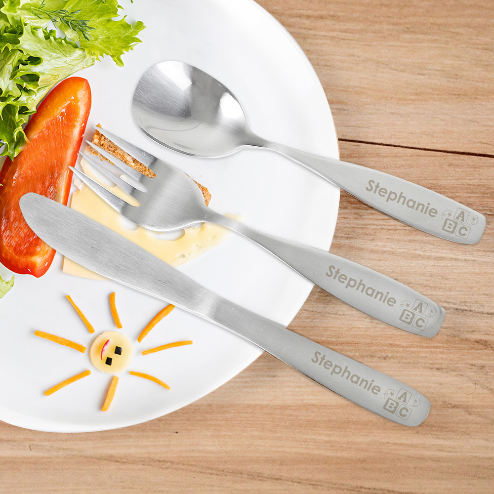 Personalised Memento Personalised Kids 3 Piece ABC Cutlery Set Image 4