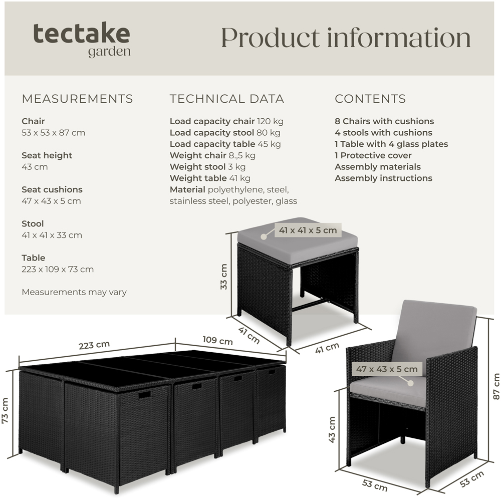 tectake Palma 12 Seater Rattan Garden Dining Set Grey and Black Image 9