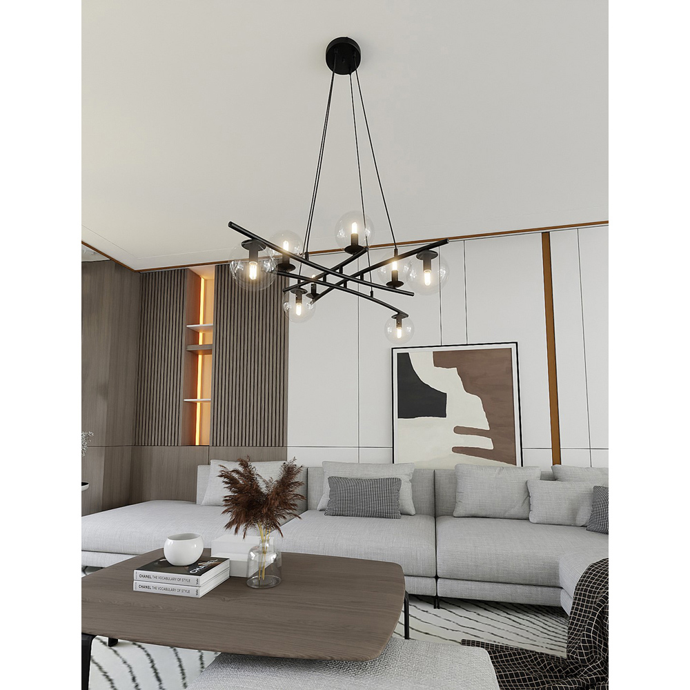 Emibig Essa 8 Light Transparent Shade Black E14 Ceiling Pendant Light Image 7