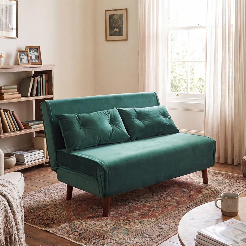 Portland Double Sleeper Green Velvet Sofa Bed Image 4