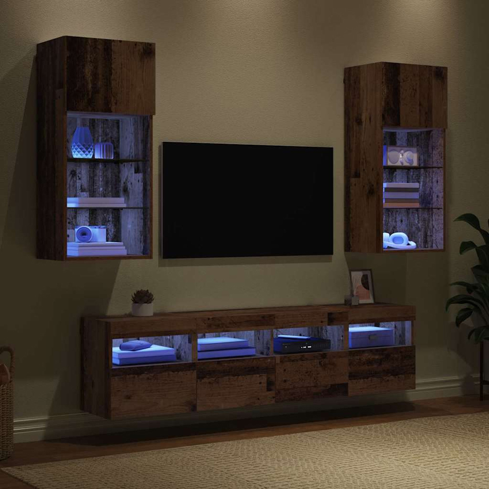 vidaXL LED Old Wood TV Wall Unit Image 9