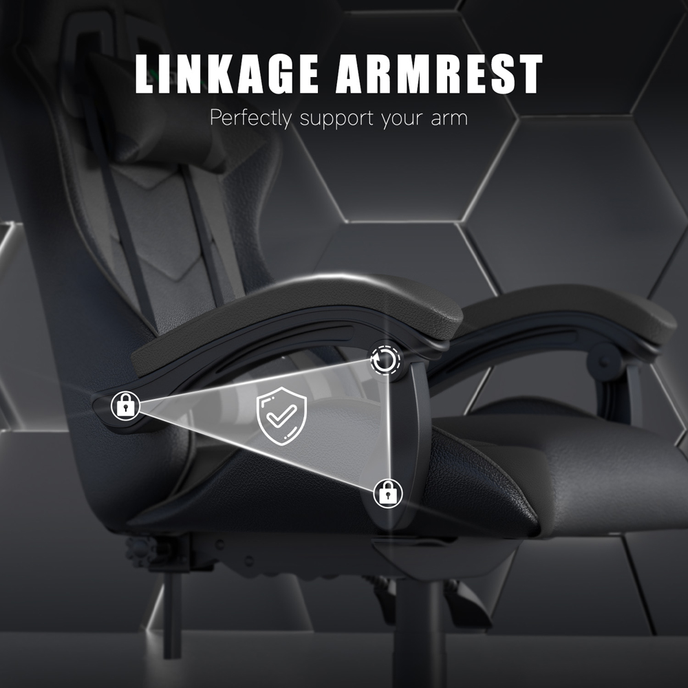 Rattrix Grey PU Leather Reclining High Back Gaming Chair with Headrest and Lumbar Support Image 6