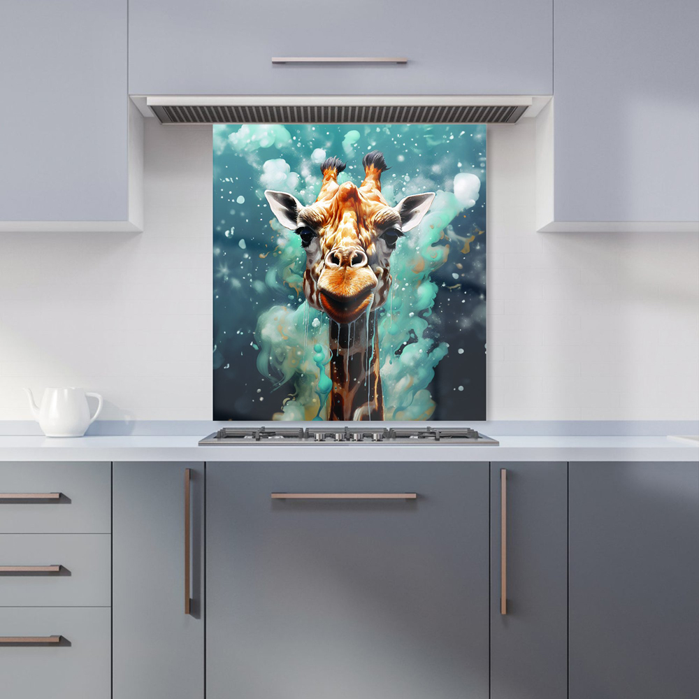 Warren Reed Designer Splashart Giraffe Face Glass Kitchen Splashback 65 x 60cm Image 1