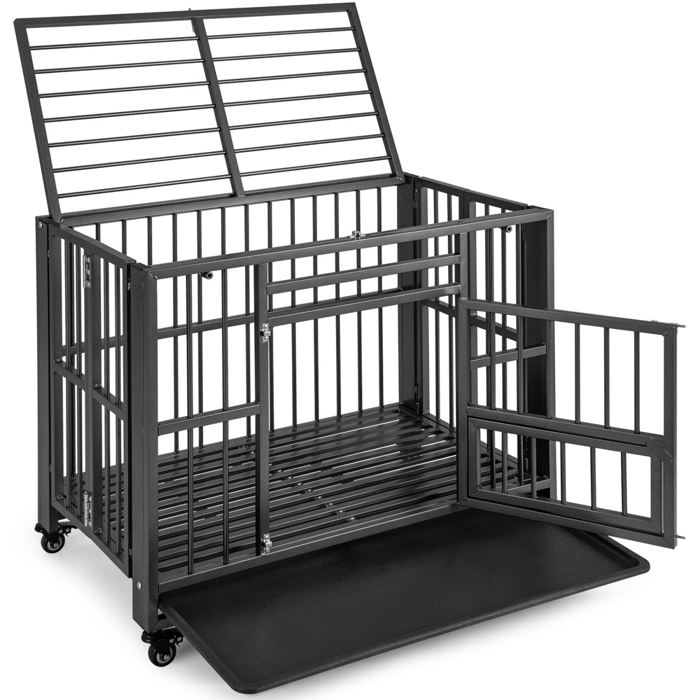 Costway Foldable Metal Dog Cage with Wheels Image 4
