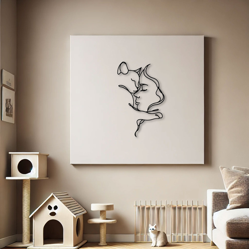 Decortie Minimalist Woman and Cat Metal Line Art Wall Decor Image 3