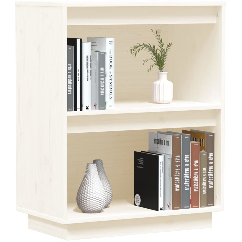 vidaXL 2 Open Shelf White Solid Pine Wood Console Cabinet Image 3
