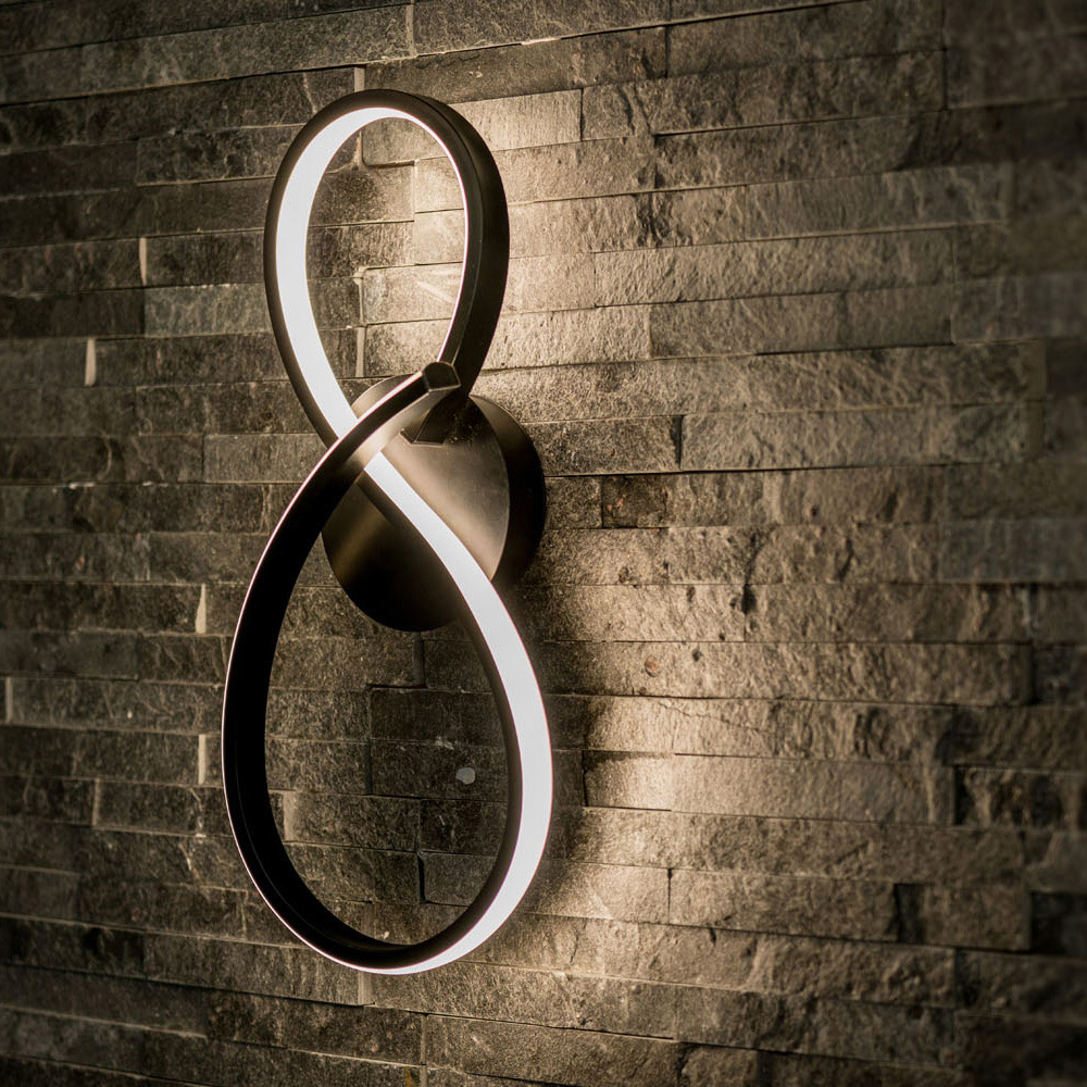 ValueLights Infinity Matt Black Swirl IP44 Integrated LED Wall Light Image 4