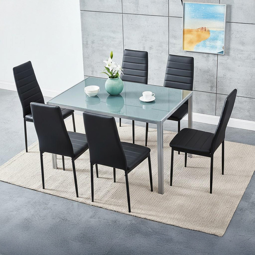 Kosy Koala 6 Seater Glass and Metal Dining Set Black Image 4