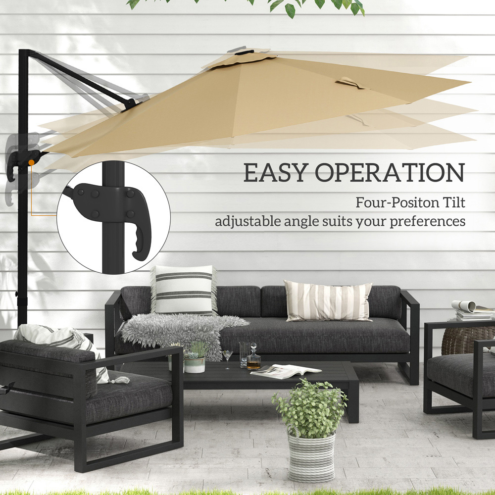 Outsunny Khaki Solar LED Cantilever Parasol 3m Image 5
