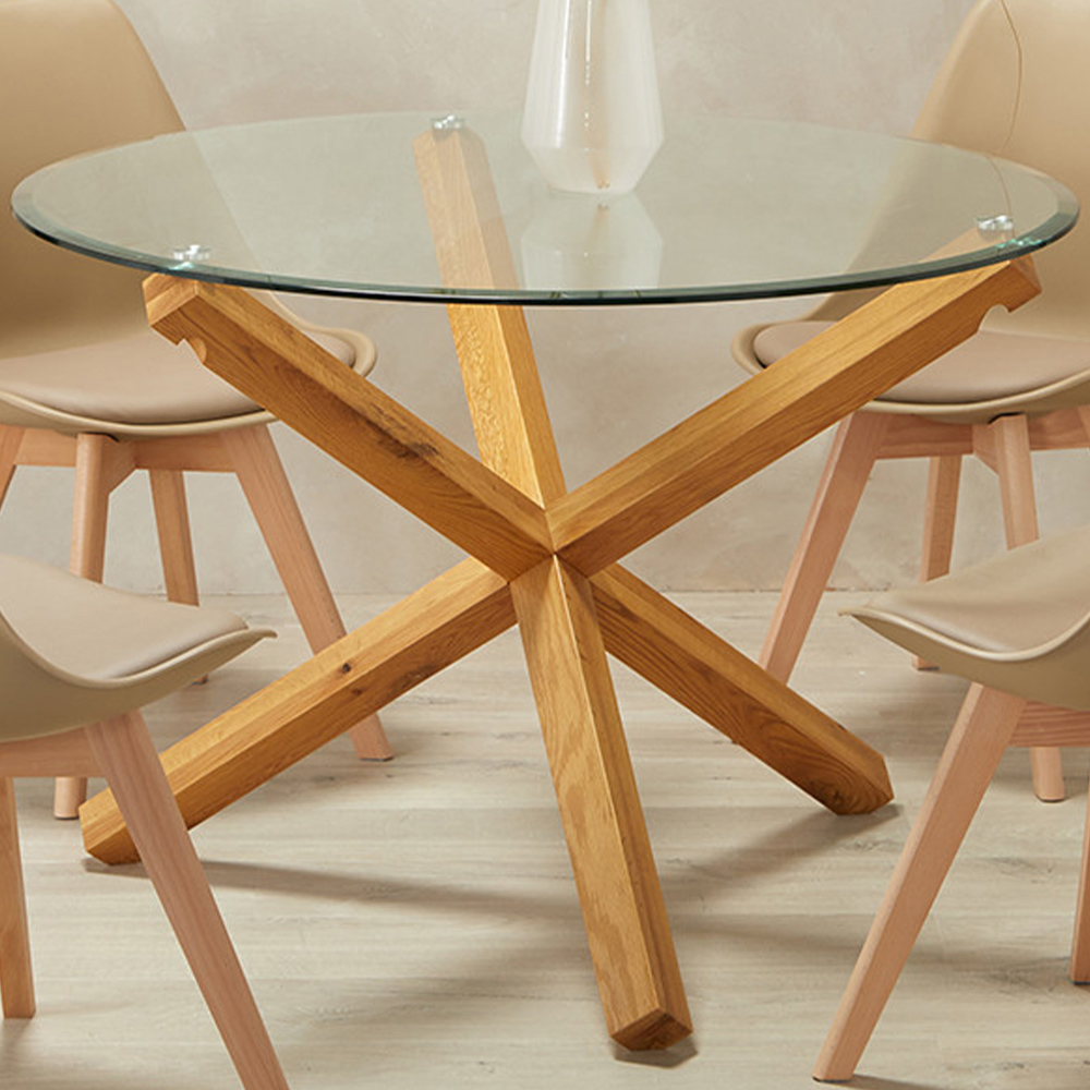 Oporto Dining Table Oak with Glass Top Image 1