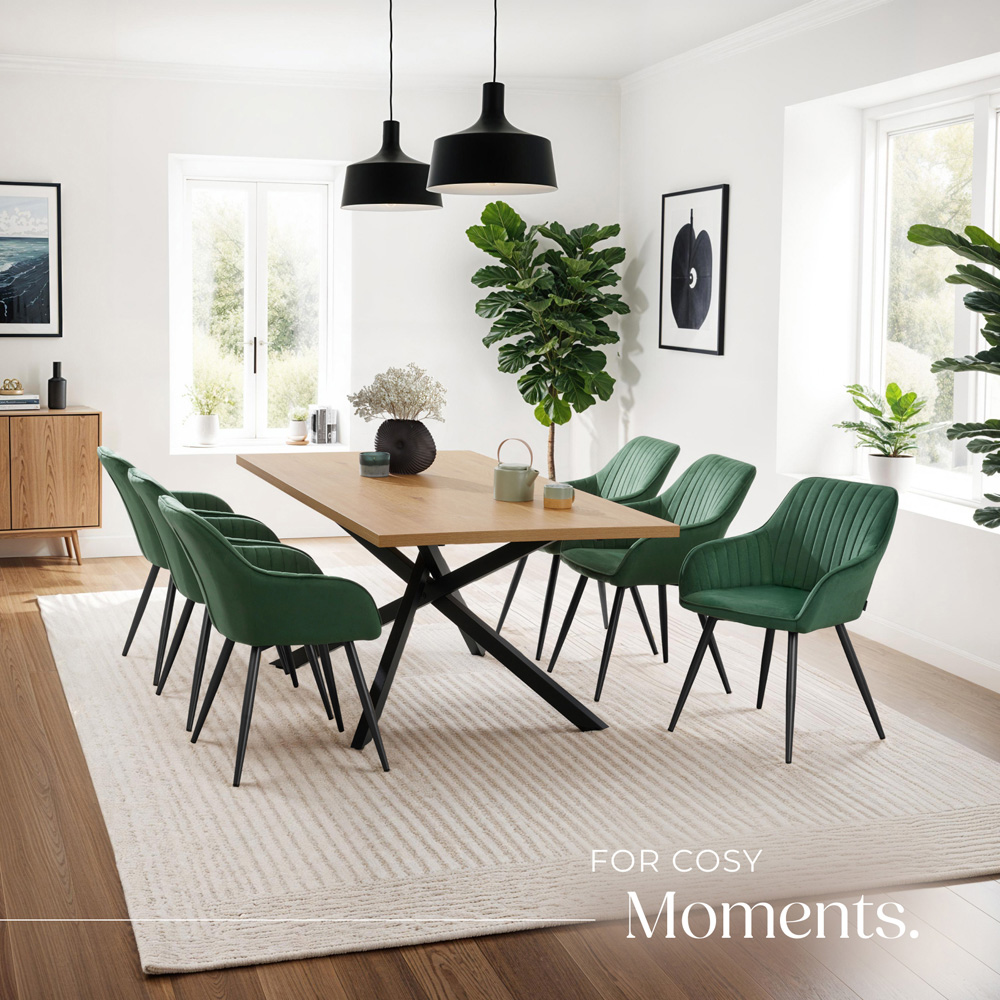 Tectake Marilyn Dark Green and Black Velvet Quilted Dining Chair Image 8