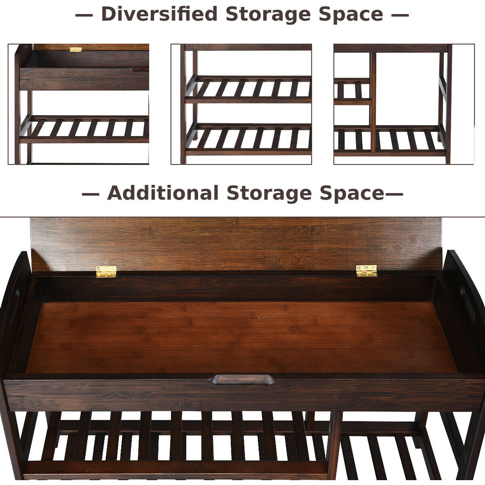 Costway 3 Shelf Bamboo Boot Storage Bench Image 7