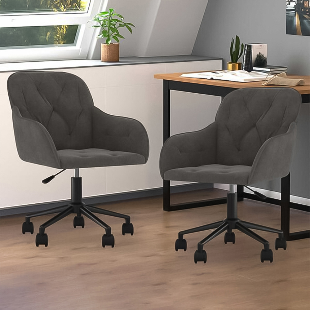 vidaXL Set of 2 Dark Grey Velvet Height-Adjustable Swivel Dining Chair with Wheels Image 1