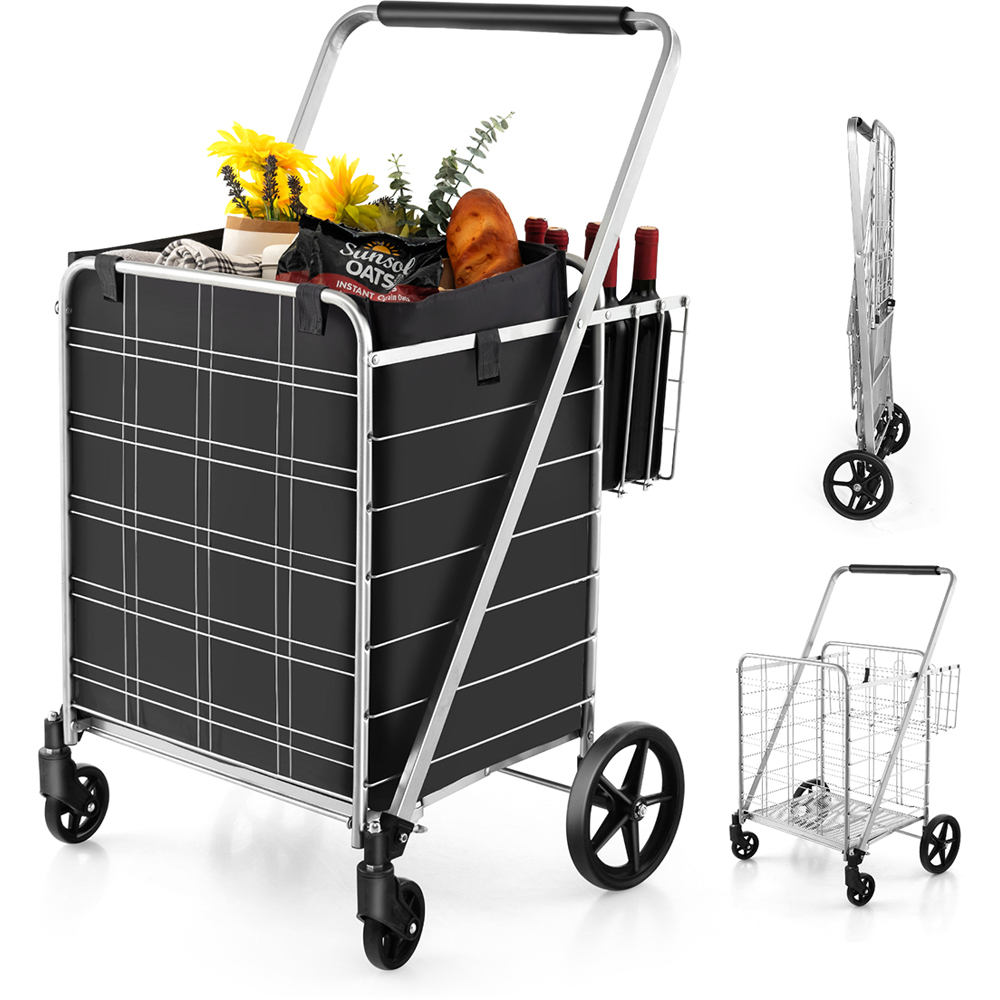 Costway White Folding Shopping Cart with Waterproof Liner Image 3