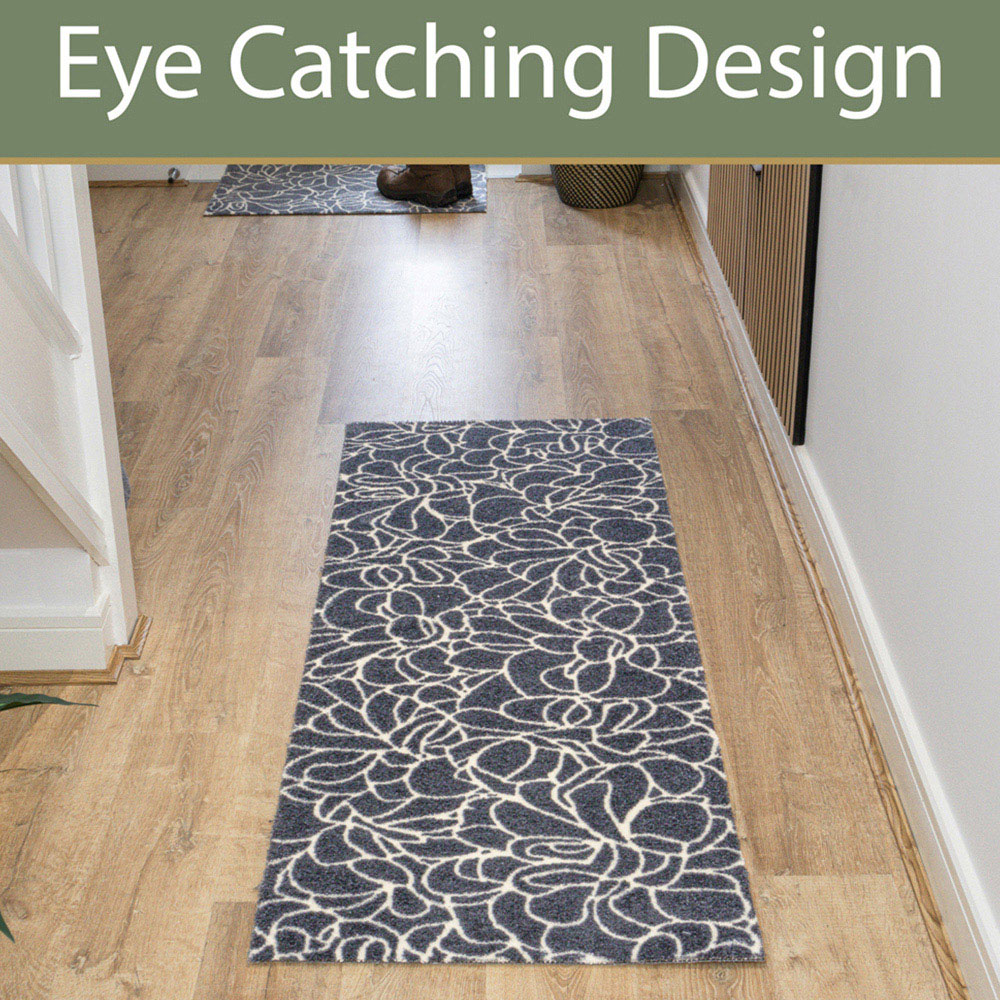 JVL Mega Grey Floral Latex Backed Door Runner 57 x 150cm Image 7