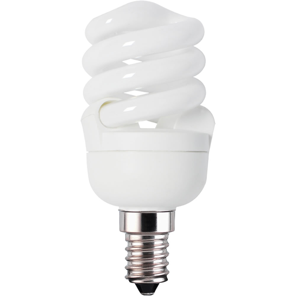 Wilko 1 pack Small Screw E14/SES CFL Energy Saving 9W/515 Lumens Spiral Light Bulb Image 1