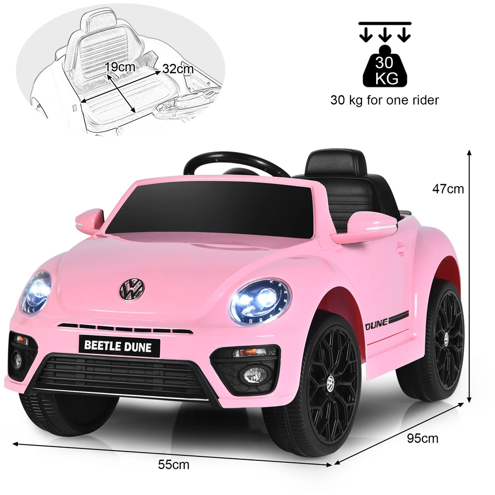 Costway Pink Volkswagen Beetle Electric Kids Ride On Car Image 9