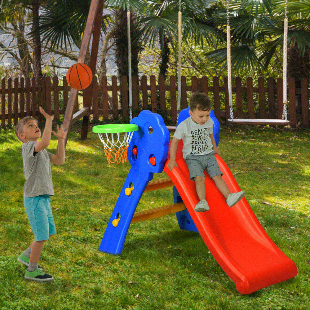 Costway Kids Folding Slide with Basketball Hoop Image 8