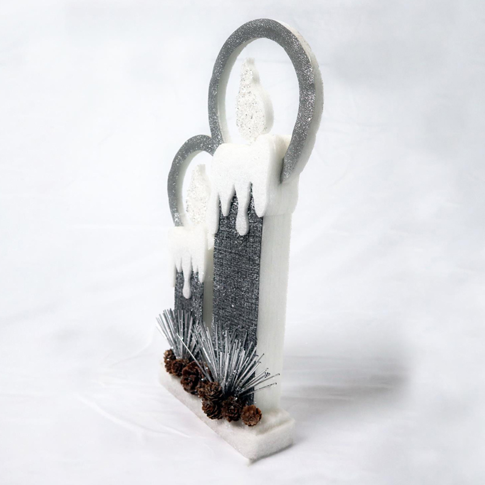 Shatchi Christmas Pre-Lit Snow Covered Twin Candle 41cm Image 3