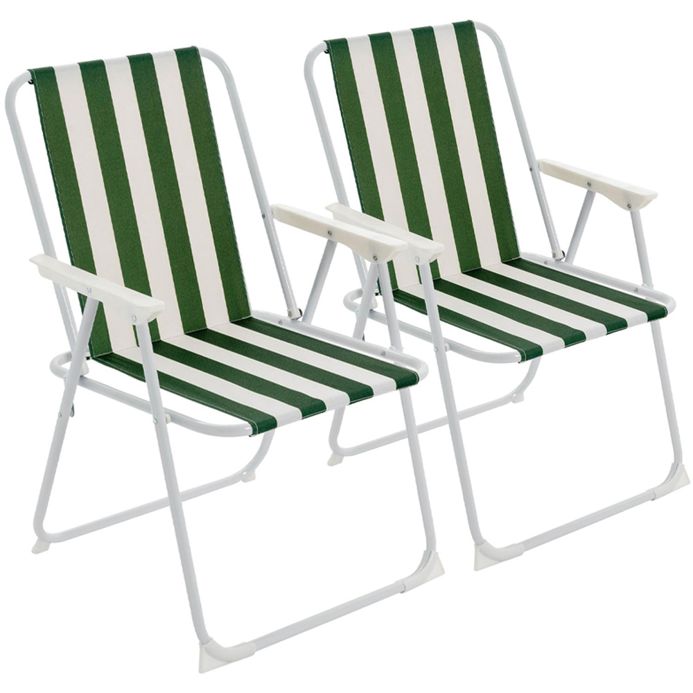Harbour Housewares Set of 2 Green Stripe Folding Metal Beach Chair Image 2