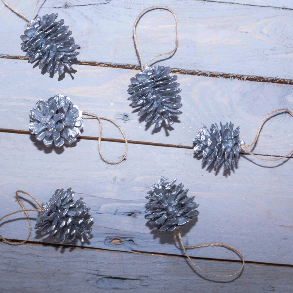 St Helens Silver Hanging Pinecones Ornaments 6 Pack Image 4