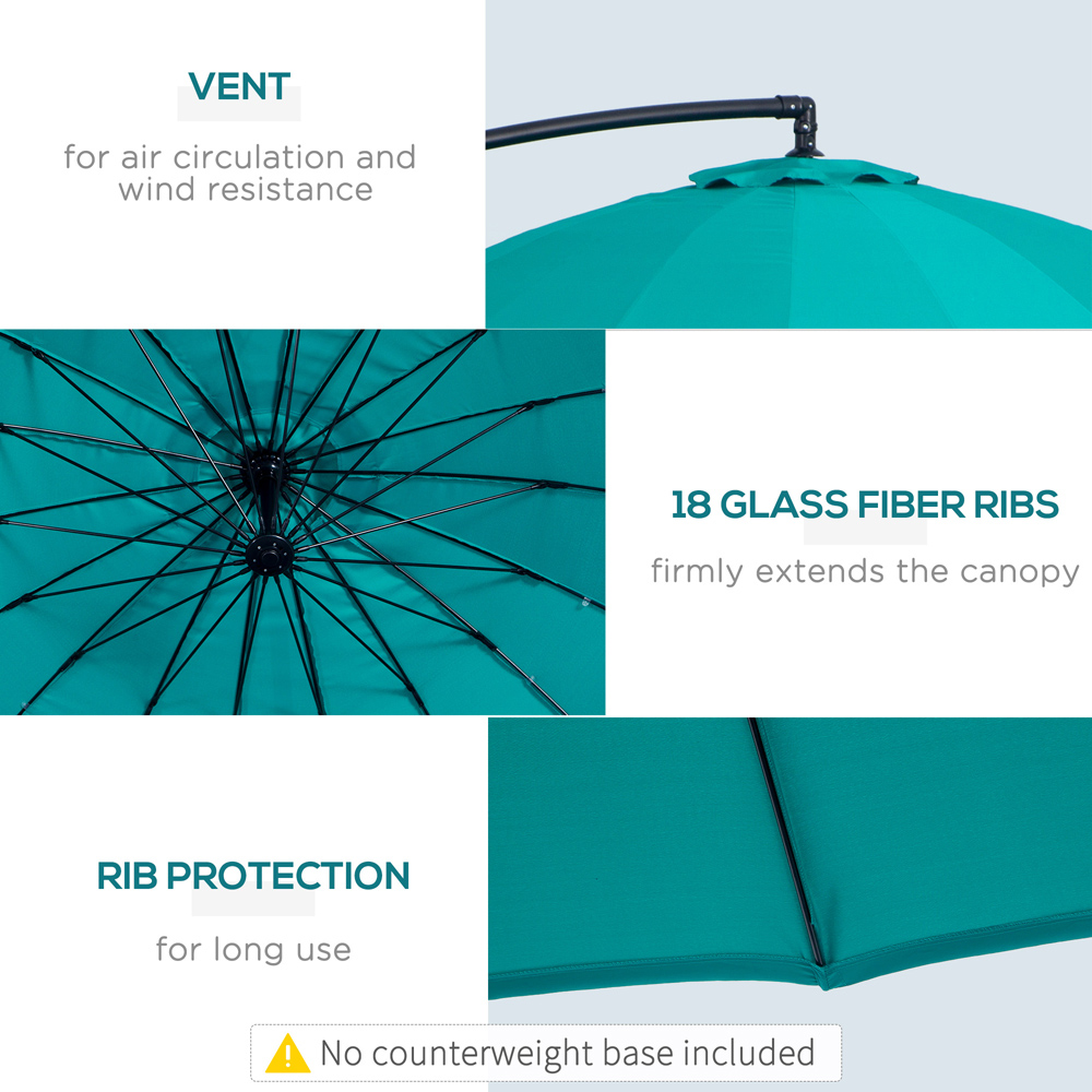 Outsunny Turquoise Crank Handle Cantilever Shanghai Parasol with Cross Base 3m Image 6