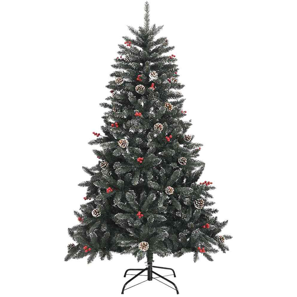 vidaXL Pre-Lit Gold Bronze Baubles and Pinecones Green Artificial Snow Tipped Christmas Tree 6ft Image 5
