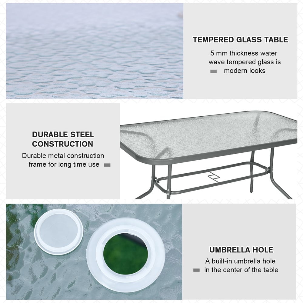 Outsunny Curved Aquatex Glass Garden Table Grey Image 6