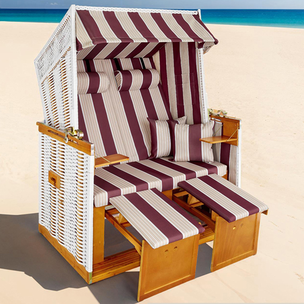 tectake Sylt Red and White Beach Chair with Cushions and Cover Image 1