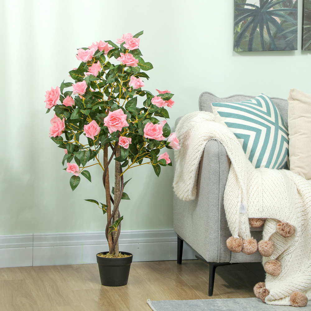 Portland Pink Rose Decorative Artificial Plant in Pot 2 Pack Image 3