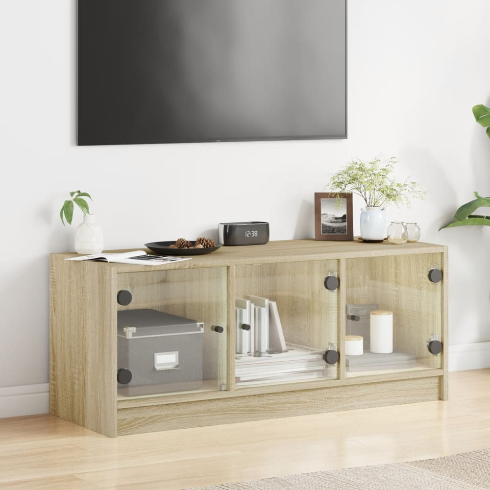 vidaXL 3 Glass Door Sonoma Oak TV Cabinet Image 3