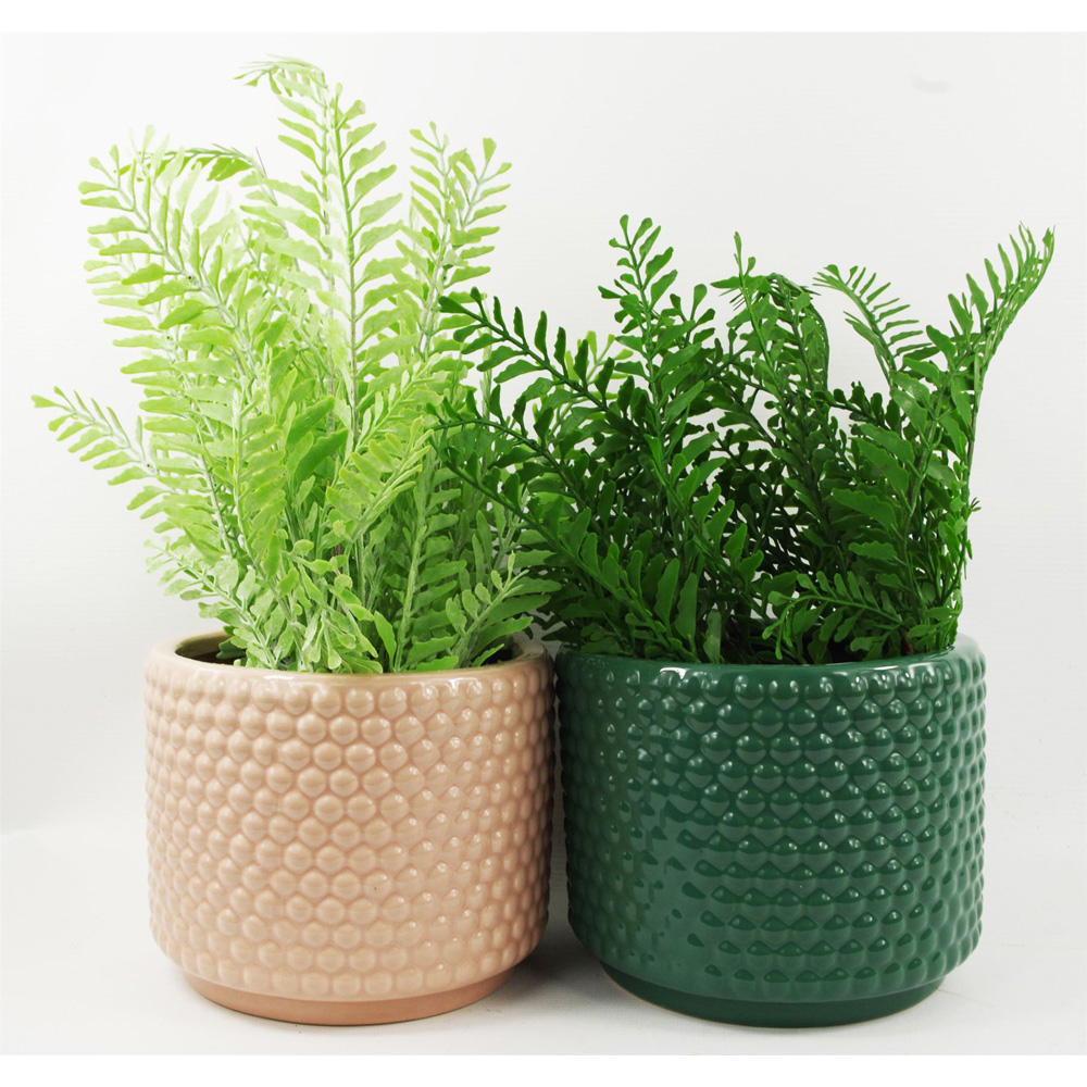 Leaf Dusty Pink Raised Dot Ceramic Plant Pot 15 x 12.5cm Image 2