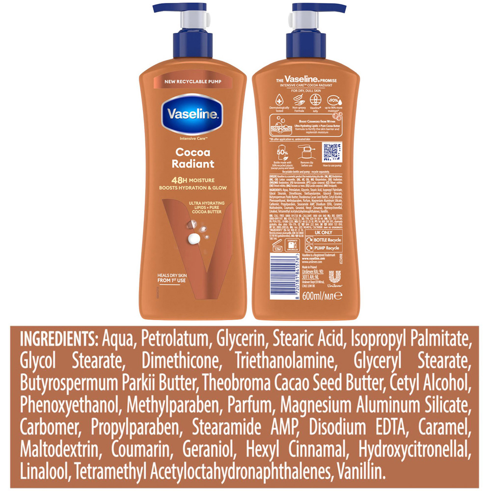 Vaseline Intensive Care Cocoa Radiant Dry Skin Care Body Lotion 600ml 6 Pack Image 7