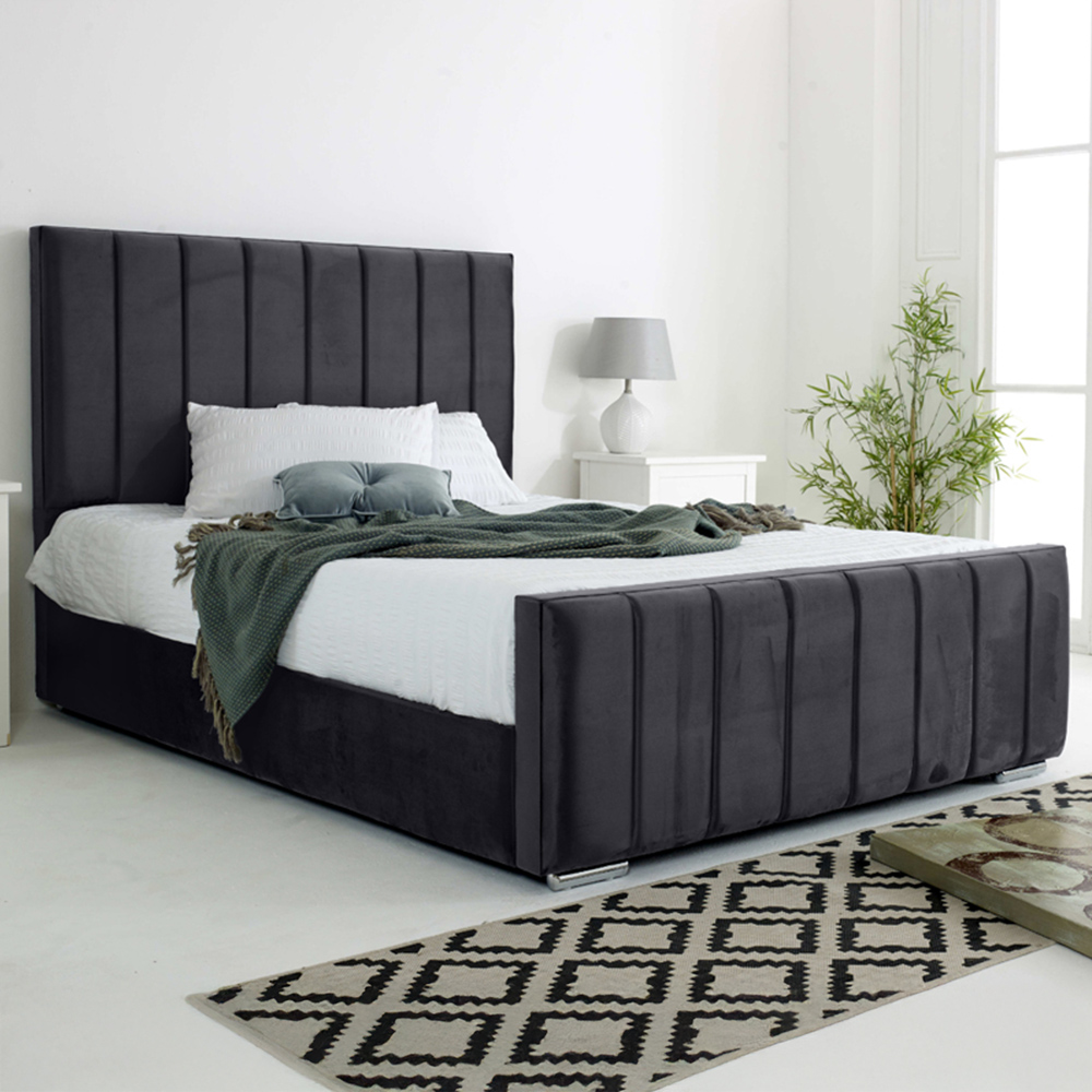 Eleganza Coraline Single Steel Plush Velvet Bed Frame with Headboard and Footboard Image 1