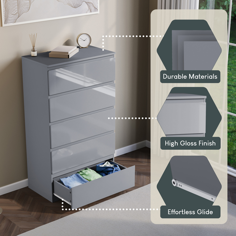 VIDA DESIGNS Glinton 5 Drawer Grey Chest of Drawers Image 6