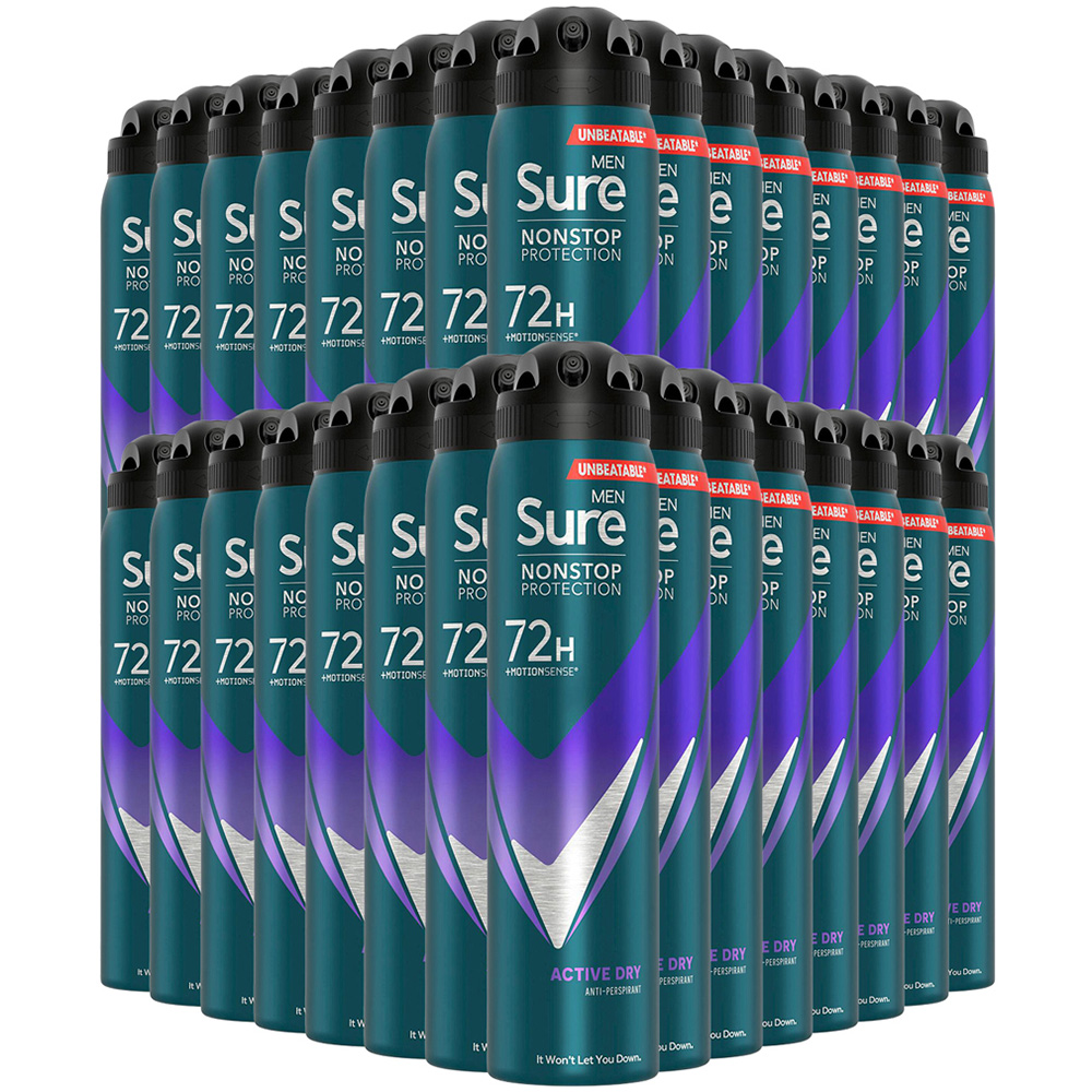 Sure Men 72H Non-Stop Protection Anti-Perspirant Active Dry Deodorant Spray 250ml 30 Pack Image 1