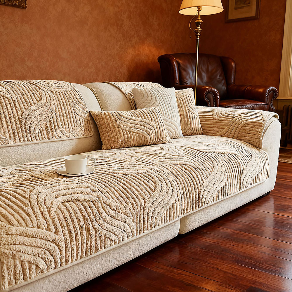 Living and Home Light Brown Minimalist Wavy Geometric Non-Slip Sofa Mat 70 x 70cm Image 2