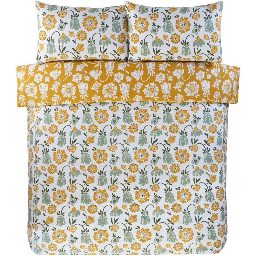 Serene Victorian Bloom King Size Green Microfibre Fabric Reversible Duvet Cover Set Image 2
