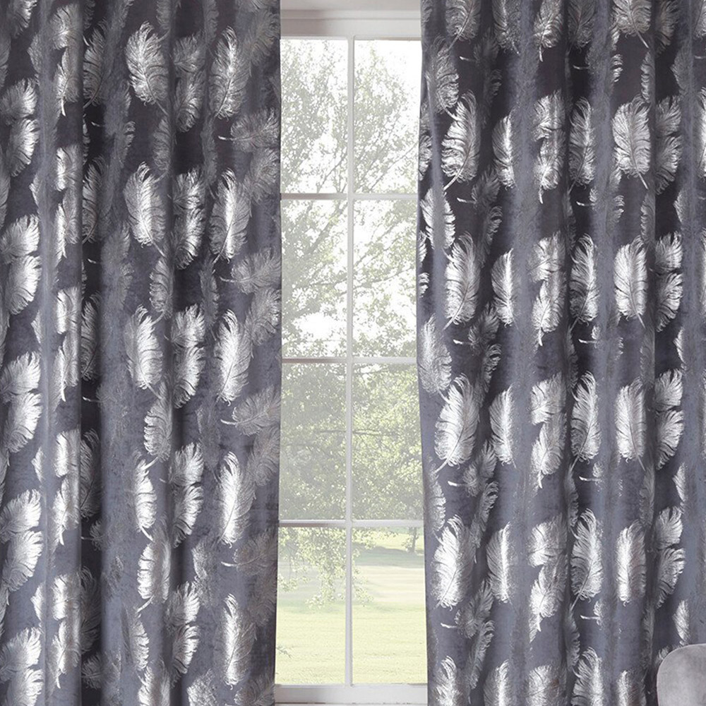 Divante Plume Charcoal Metallic Feather Curtains 229cm Image 5