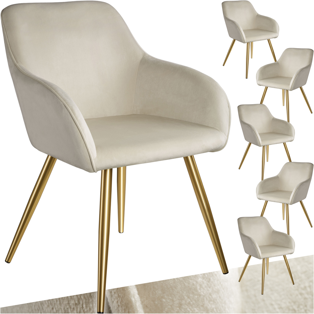 tectake Marilyn Set of 6 Cream and Gold Velvet Look Padded Accent Chairs Image 2