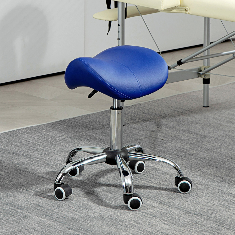 Portland Blue PU Leather Adjustable Saddle Stool with Moulded Padded Seat Image 3