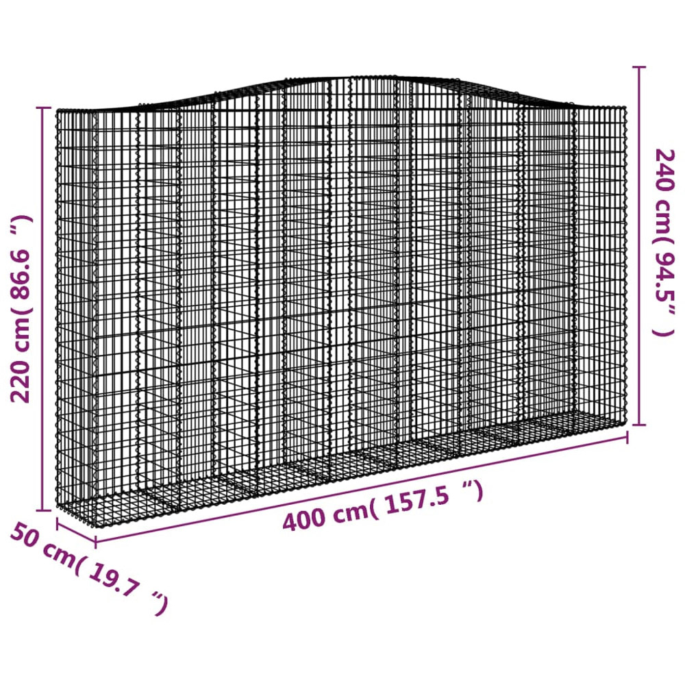 vidaXL Silver Galvanised Iron Gabion Basket 400 x 50 x 220/240cm 4 Pack Image 5