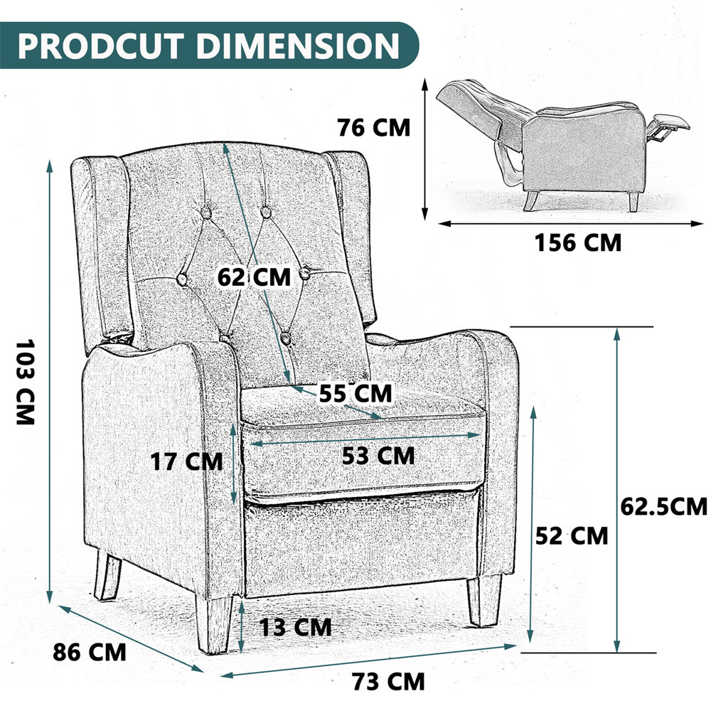 Furniture One Grey Wing Back Pushback Recliner Armchair Image 9