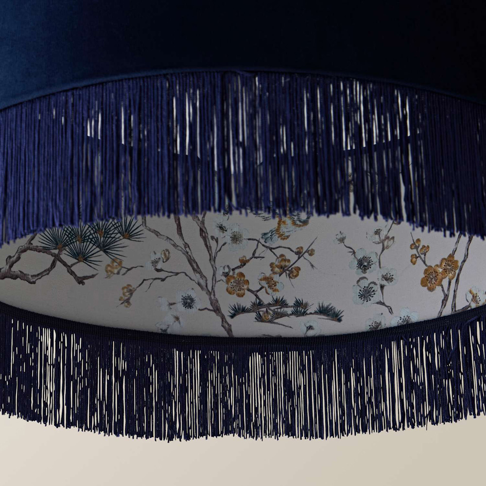 ValueLights Kimberly Navy Blue Velvet Printed Inner Fringe Easy Fit Ceiling Lamp Shade 50cm Image 5