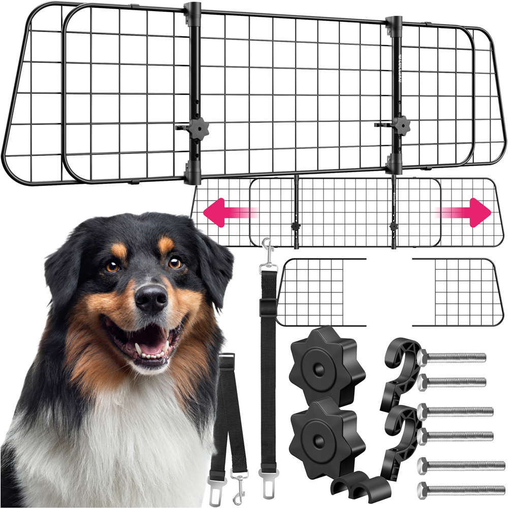 tectake Adjustable Mesh Steel Car Dog Barrier with 2 Seat Belts 91.5 x 30.5 x 5cm Image 2