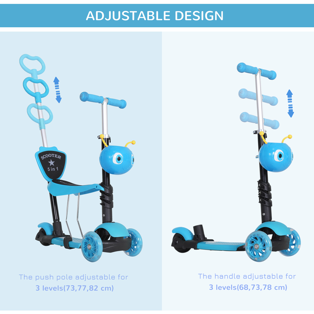 Tommy Toys 5 in 1 Blue Kids Kick Scooter Image 3