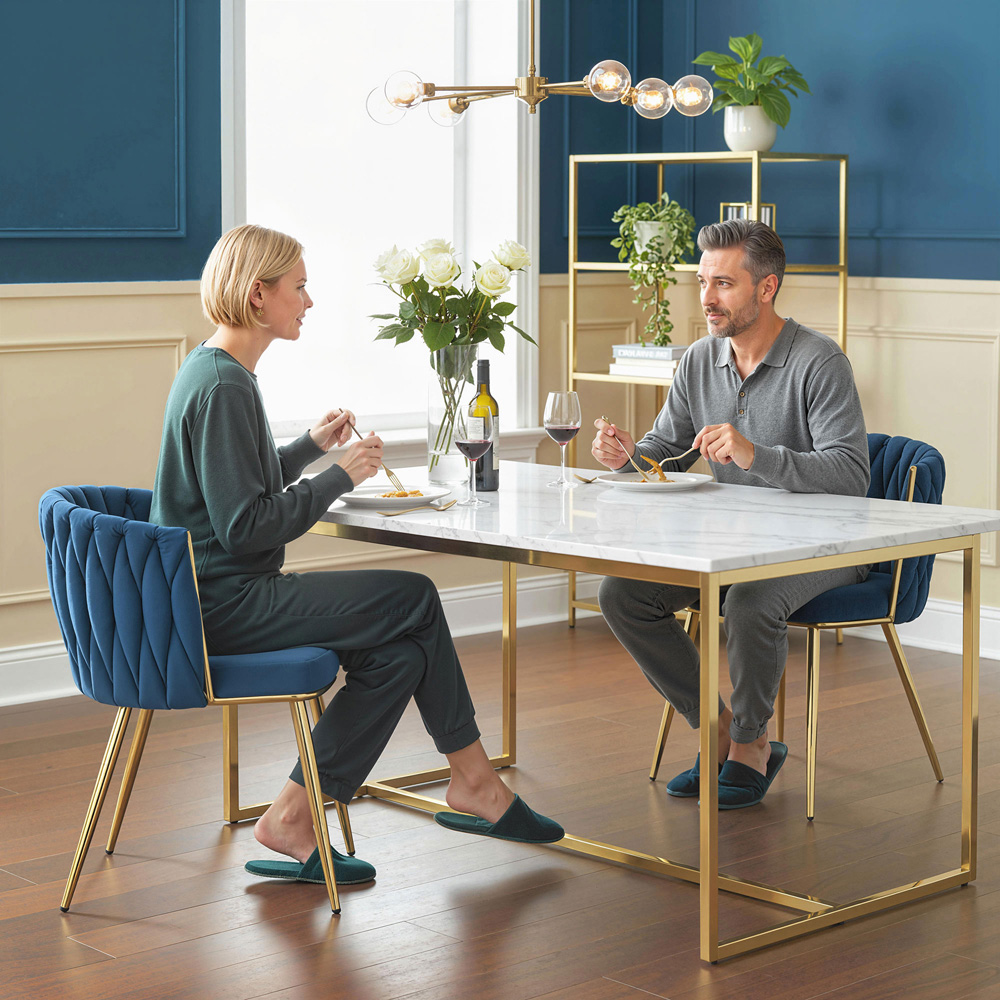 Portland Set of 2 Dark Blue Upholstered Dining Chair Image 1